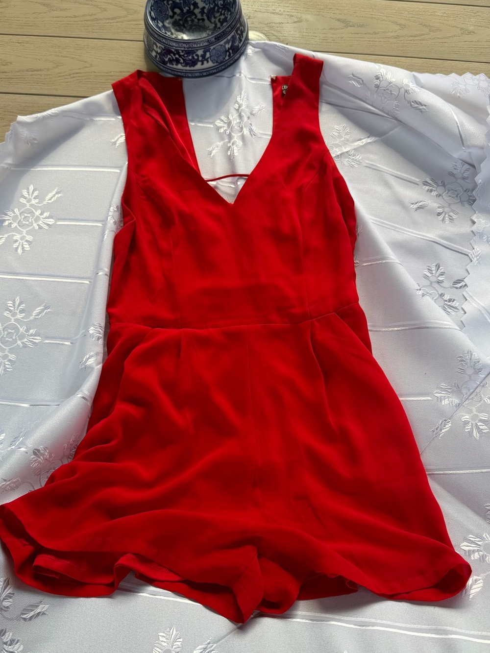 Express Red Satin Open Back Fit & Flare Romper Size 6